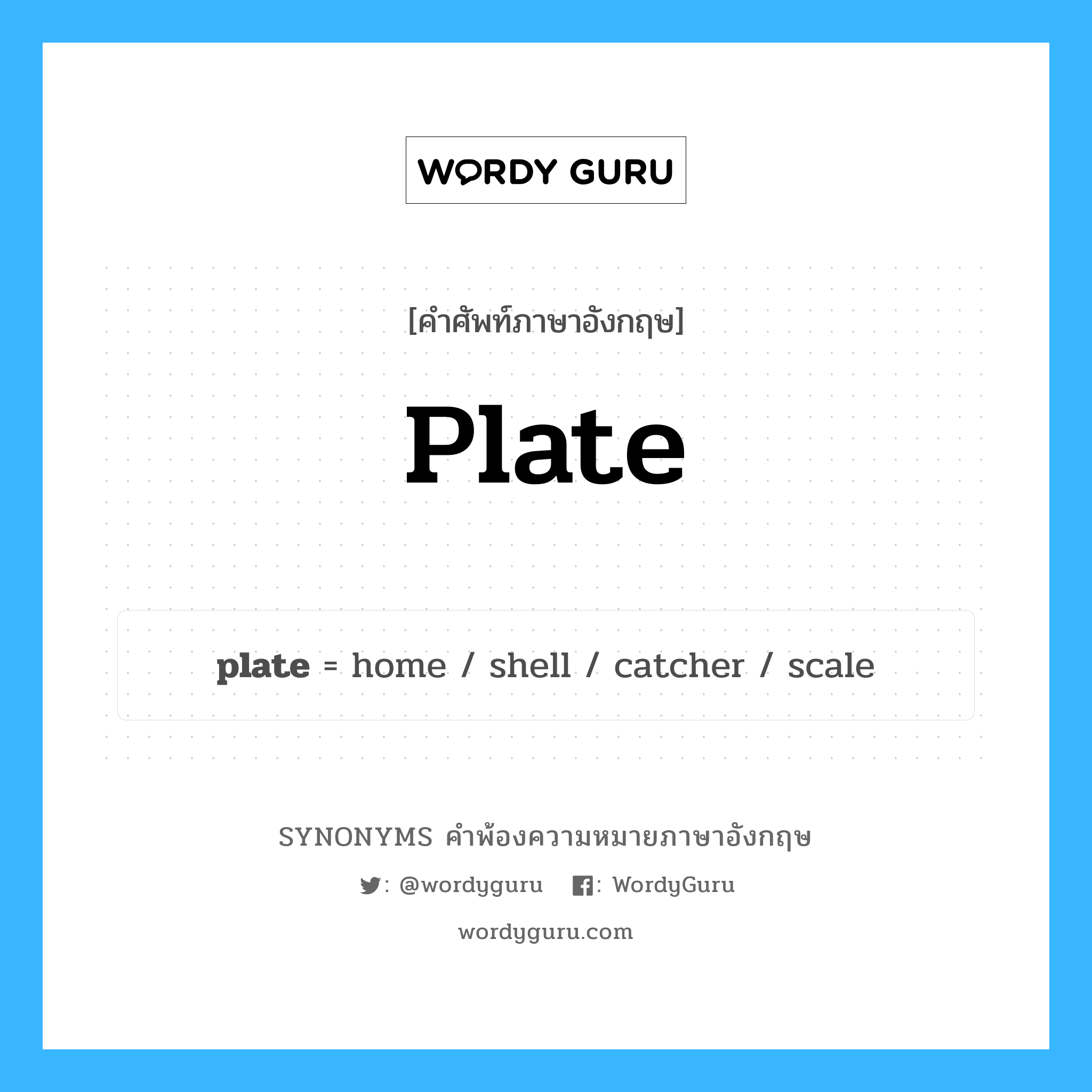 plate คำพ้องความหมายภาษาอังกฤษ พร้อมคำแปลและตัวอย่าง, คำศัพท์ภาษาอังกฤษ plate ความหมายคล้ายกันกับ plate กลุ่มคำ กลุ่มคำนาม แปลว่า โล่รางวัล หมวด plate, กลุ่มคำกริยา, กลุ่มคำนาม
