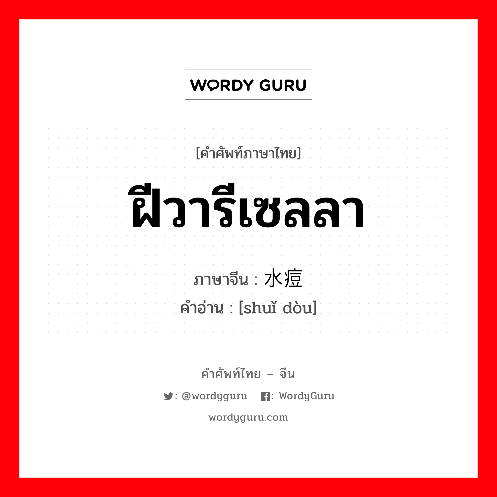 水痘 ภาษาไทย?, คำศัพท์ภาษาไทย - จีน 水痘 ภาษาจีน ฝีวารีเซลลา คำอ่าน [shuǐ dòu]