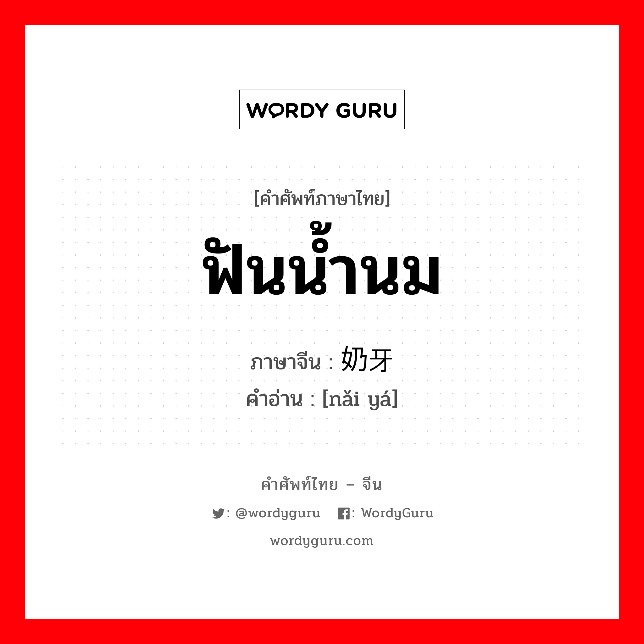 ฟันน้ำนม ภาษาจีนคืออะไร, คำศัพท์ภาษาไทย - จีน ฟันน้ำนม ภาษาจีน 奶牙 คำอ่าน [nǎi yá]