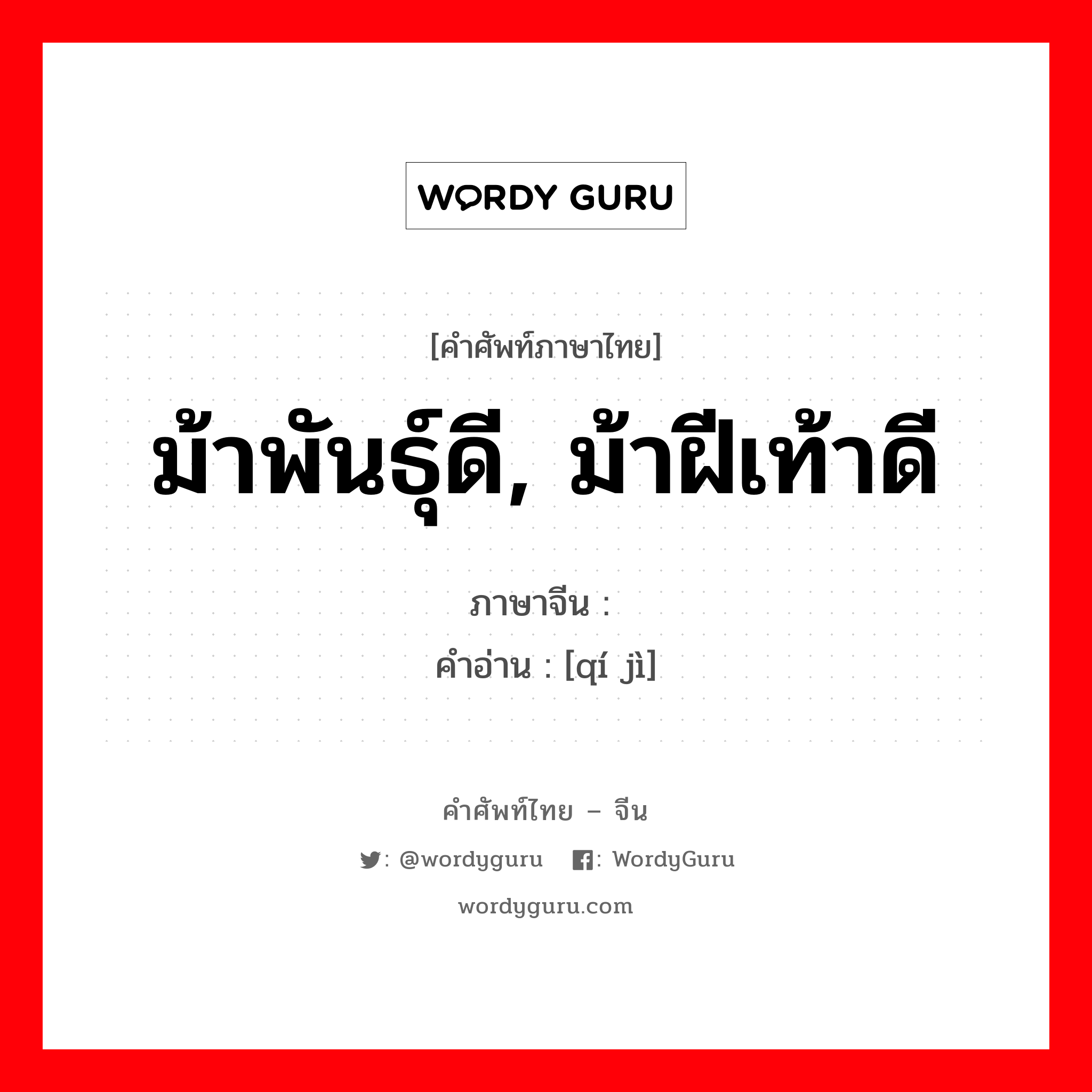 ม้าพันธุ์ดี, ม้าฝีเท้าดี ภาษาจีนคืออะไร, คำศัพท์ภาษาไทย - จีน ม้าพันธุ์ดี, ม้าฝีเท้าดี ภาษาจีน 骐骥 คำอ่าน [qí jì]