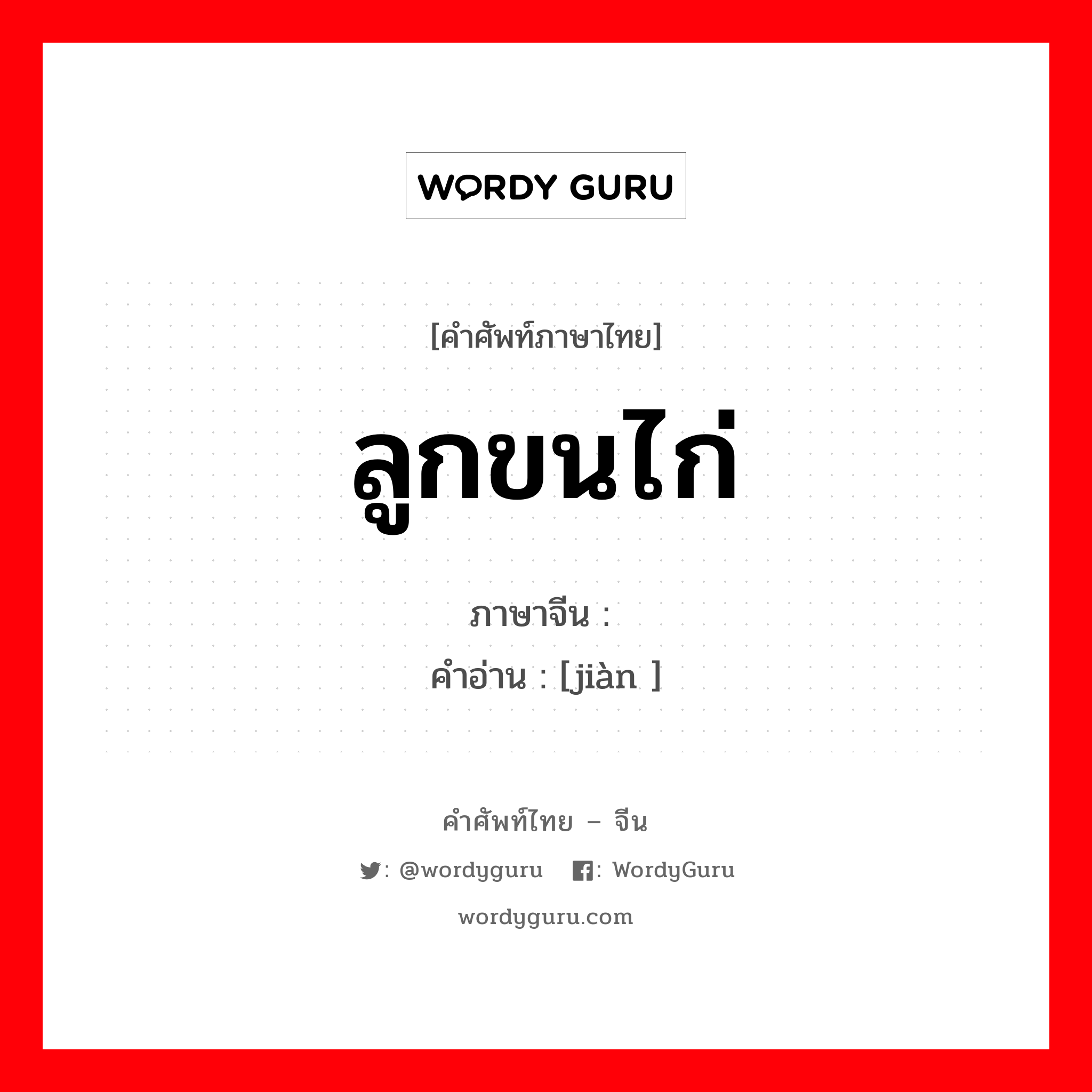 ลูกขนไก่ ภาษาจีนคืออะไร, คำศัพท์ภาษาไทย - จีน ลูกขนไก่ ภาษาจีน 毽 คำอ่าน [jiàn ]