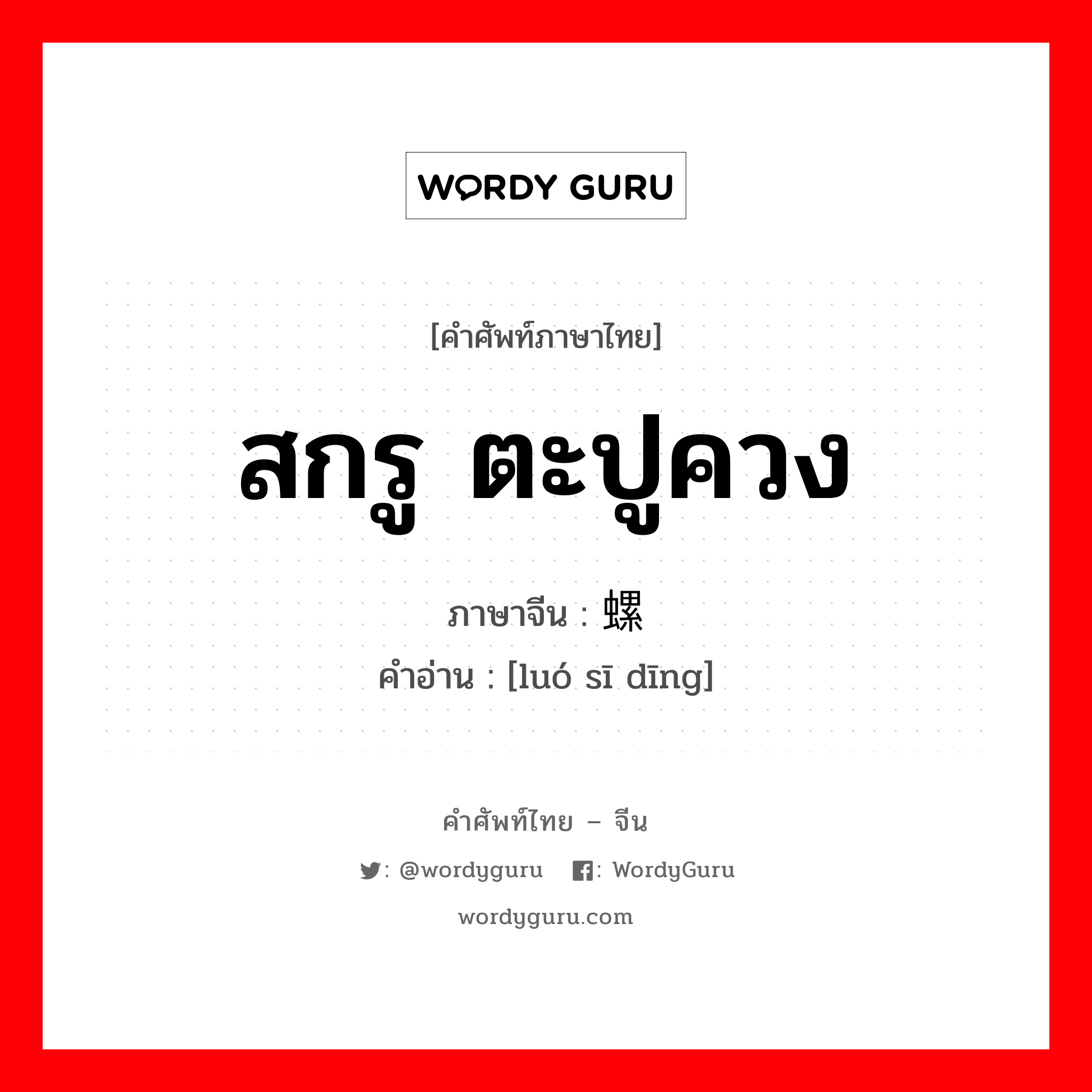สกรู ตะปูควง ภาษาจีนคืออะไร, คำศัพท์ภาษาไทย - จีน สกรู ตะปูควง ภาษาจีน 螺丝钉 คำอ่าน [luó sī dīng]