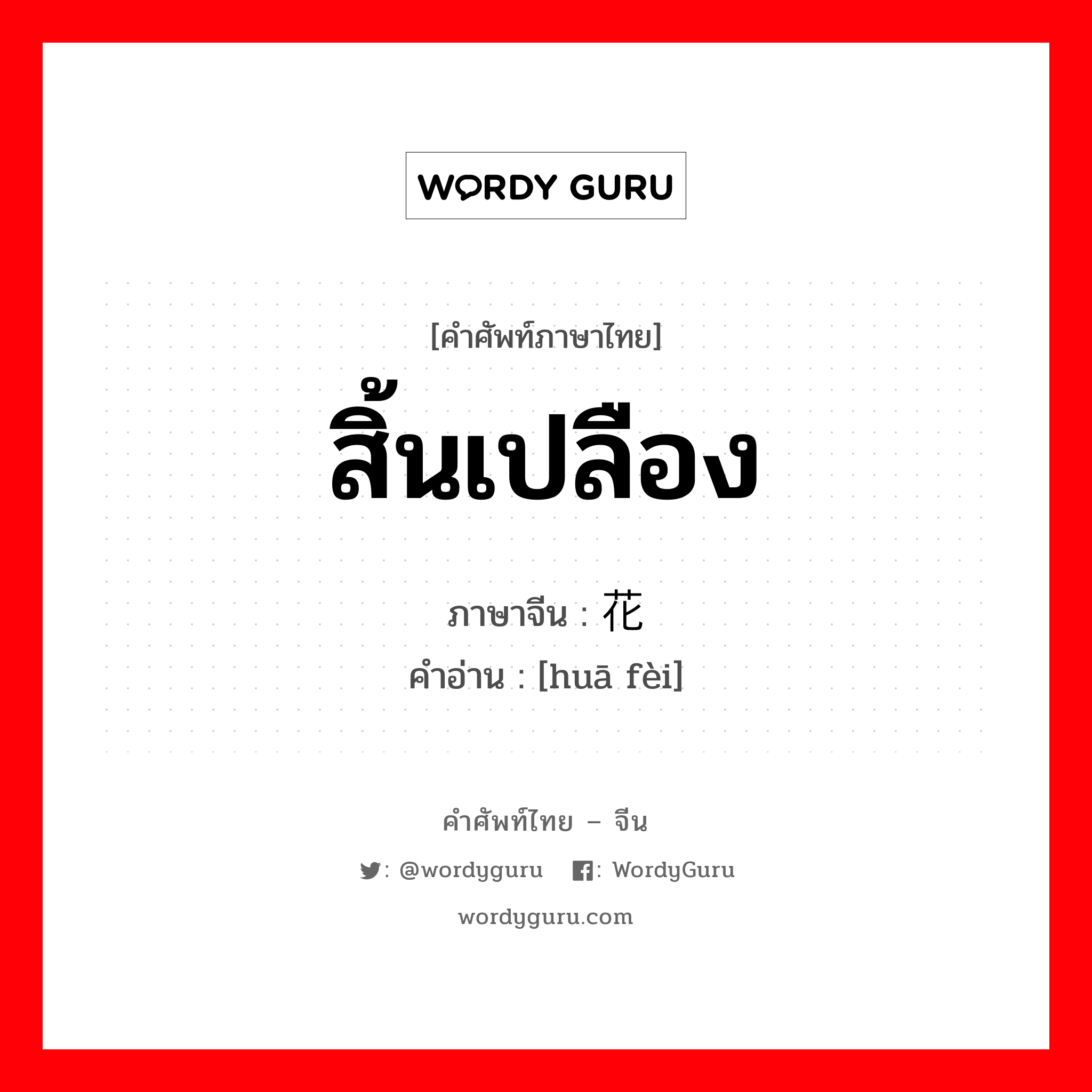 สิ้นเปลือง ภาษาจีนคืออะไร เขียนและอ่านว่าอย่างไร, คำศัพท์ภาษาไทย - จีน สิ้นเปลือง ภาษาจีน 花费 คำอ่าน [huā fèi]