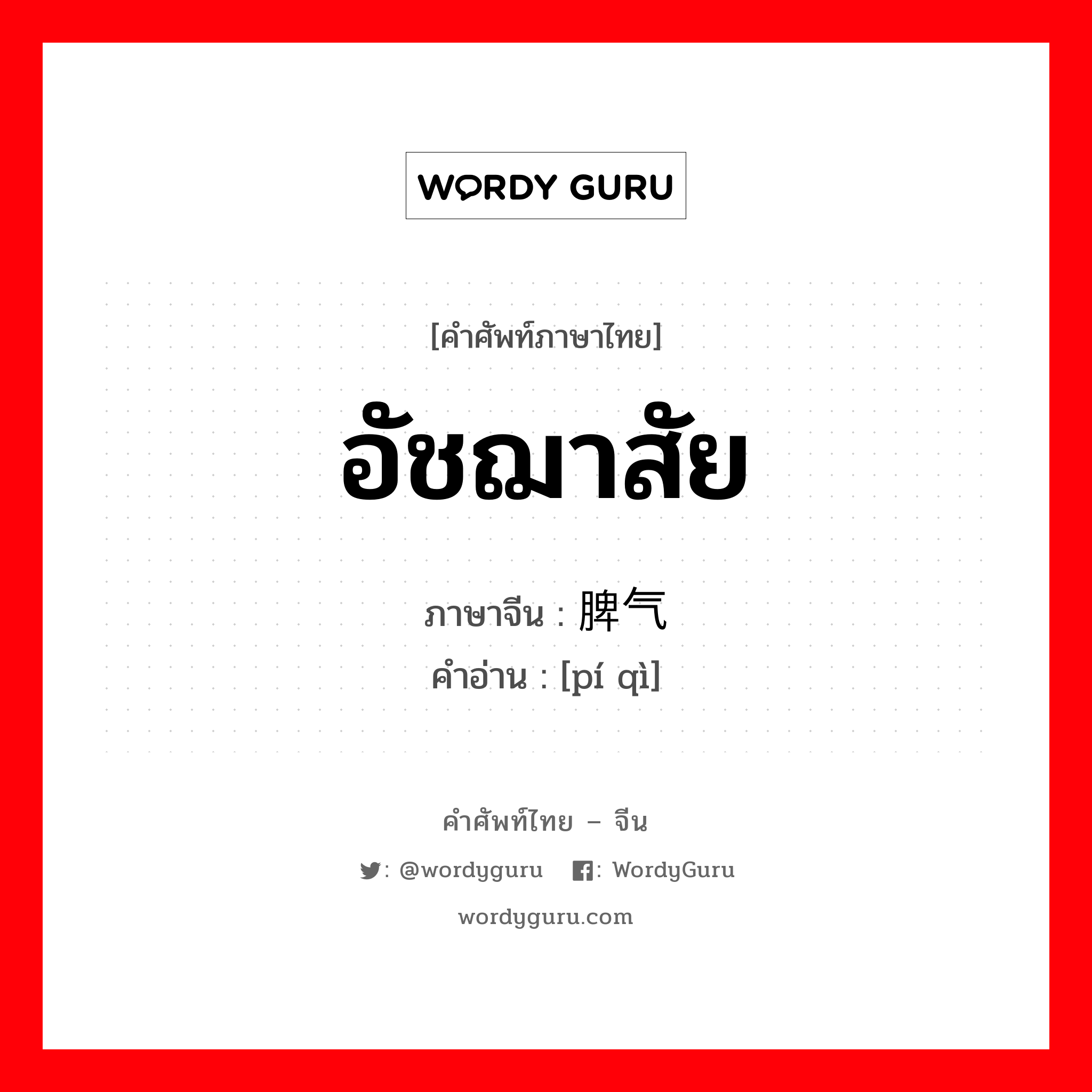 脾气 ภาษาไทย?, คำศัพท์ภาษาไทย - จีน 脾气 ภาษาจีน อัชฌาสัย คำอ่าน [pí qì]