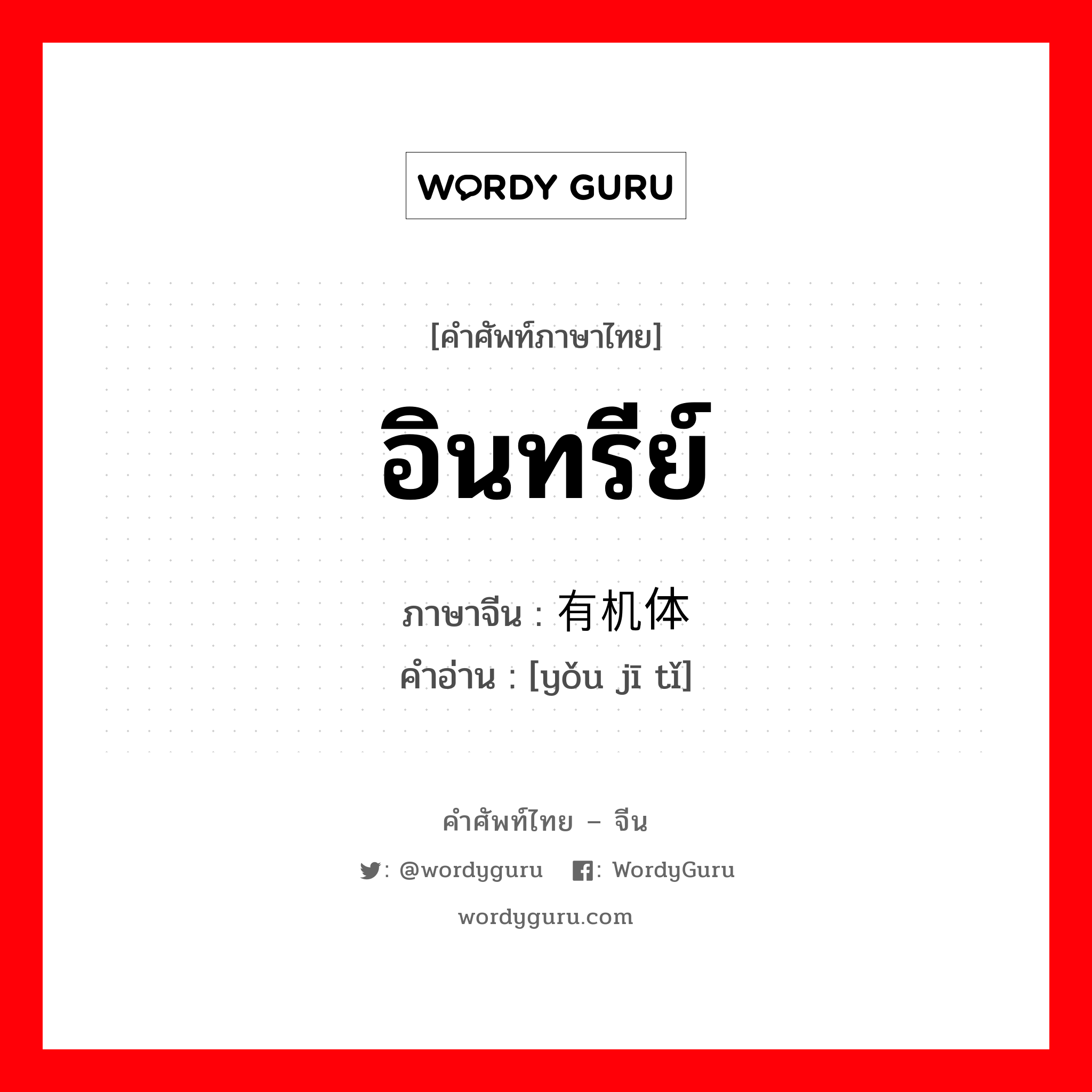 อินทรีย์ ภาษาจีนคืออะไร, คำศัพท์ภาษาไทย - จีน อินทรีย์ ภาษาจีน 有机体 คำอ่าน [yǒu jī tǐ]