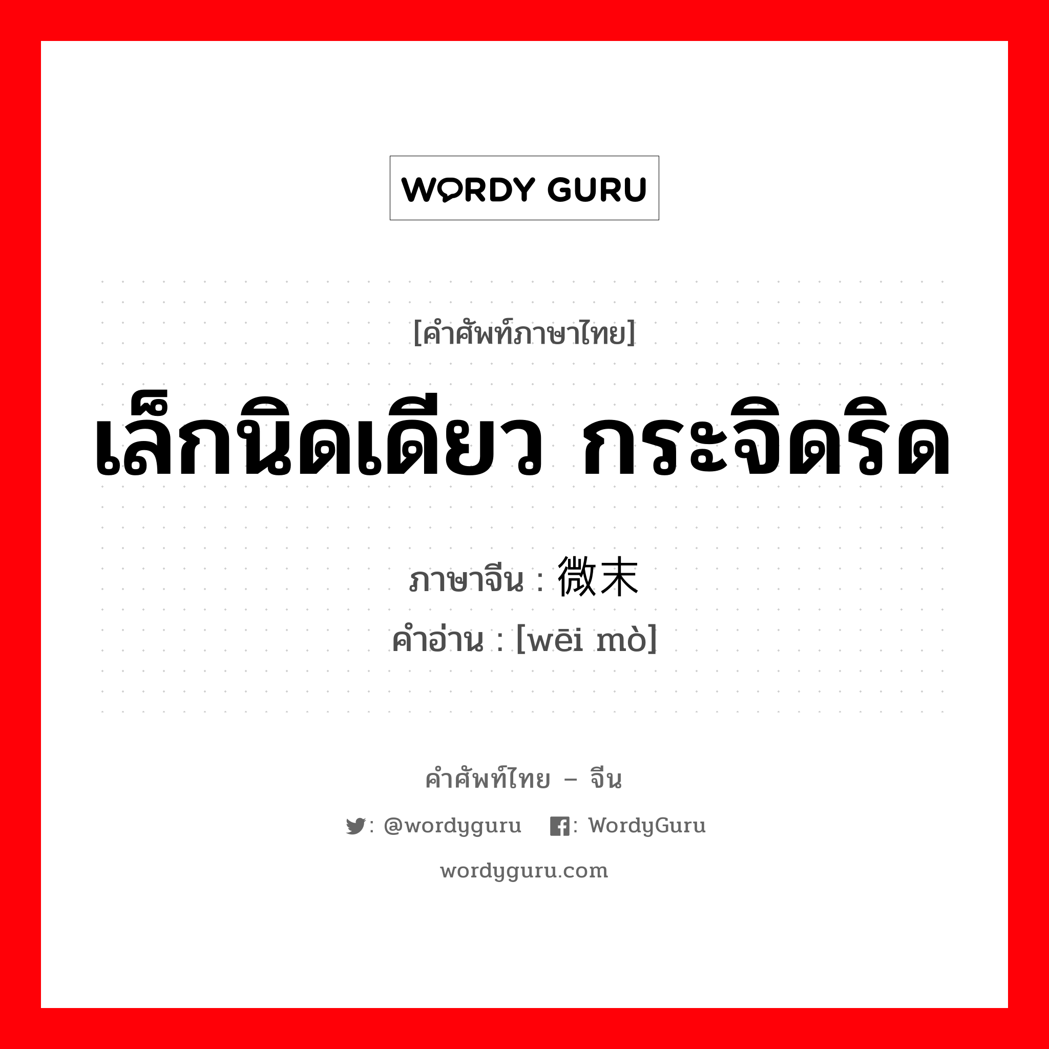 เล็กนิดเดียว กระจิดริด ภาษาจีนคืออะไร, คำศัพท์ภาษาไทย - จีน เล็กนิดเดียว กระจิดริด ภาษาจีน 微末 คำอ่าน [wēi mò]