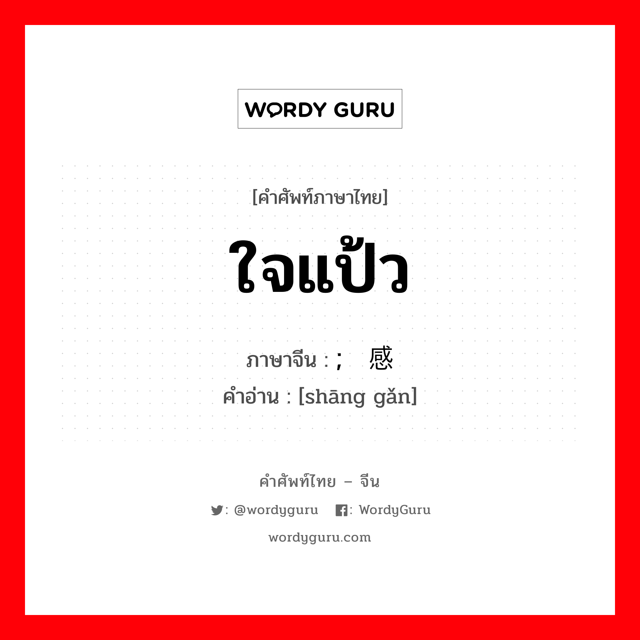 伤感 ภาษาไทย?, คำศัพท์ภาษาไทย - จีน ; 伤感 ภาษาจีน ใจแป้ว คำอ่าน [shāng gǎn]