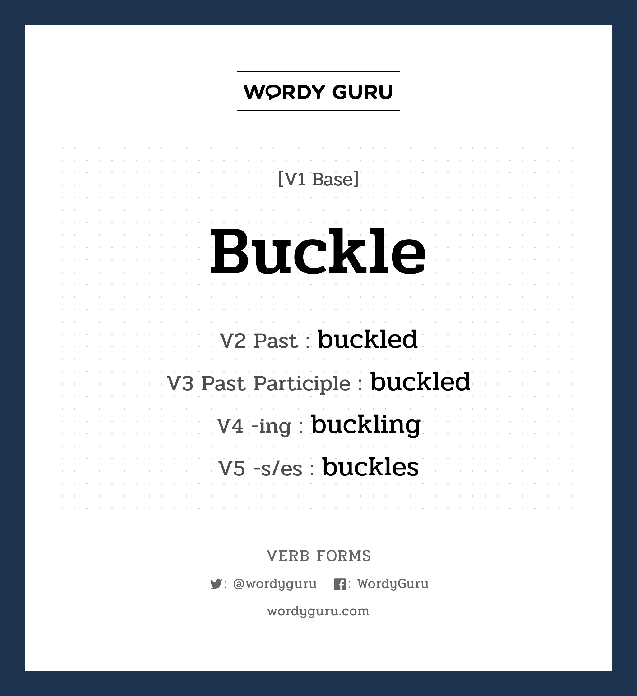 buckle คำกริยาคืออะไร, V1 Base buckle V2 Past buckled V3 Past Participle buckled V4 -ing buckling V5 -s/es buckles หมวด base-form, regular