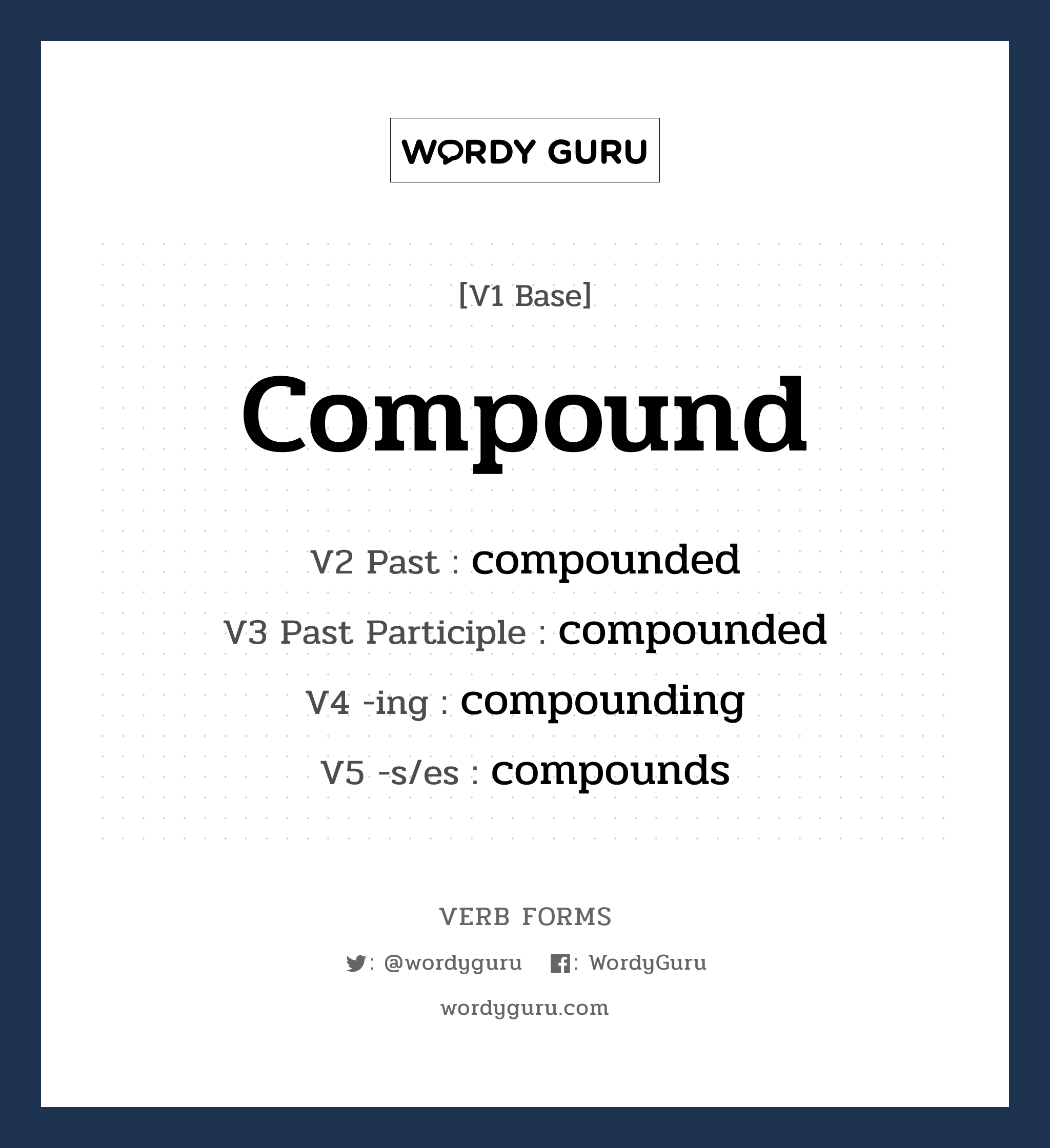 compound คำกริยาคืออะไร, V1 Base compound V2 Past compounded V3 Past Participle compounded V4 -ing compounding V5 -s/es compounds หมวด base-form, regular