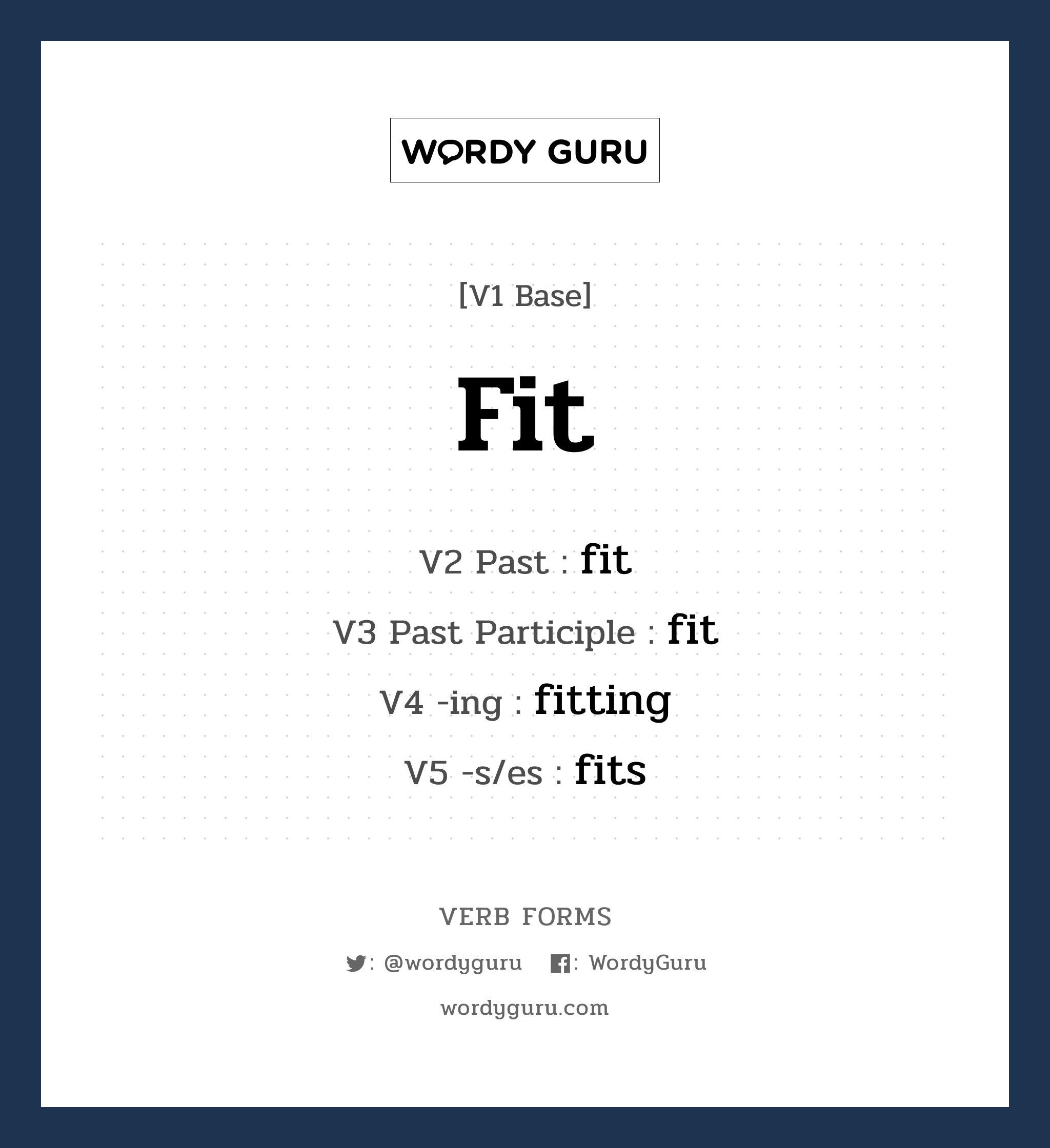 fit คำกริยาคืออะไร, V1 Base fit V2 Past fit V3 Past Participle fit V4 -ing fitting V5 -s/es fits หมวด base-form, irregular