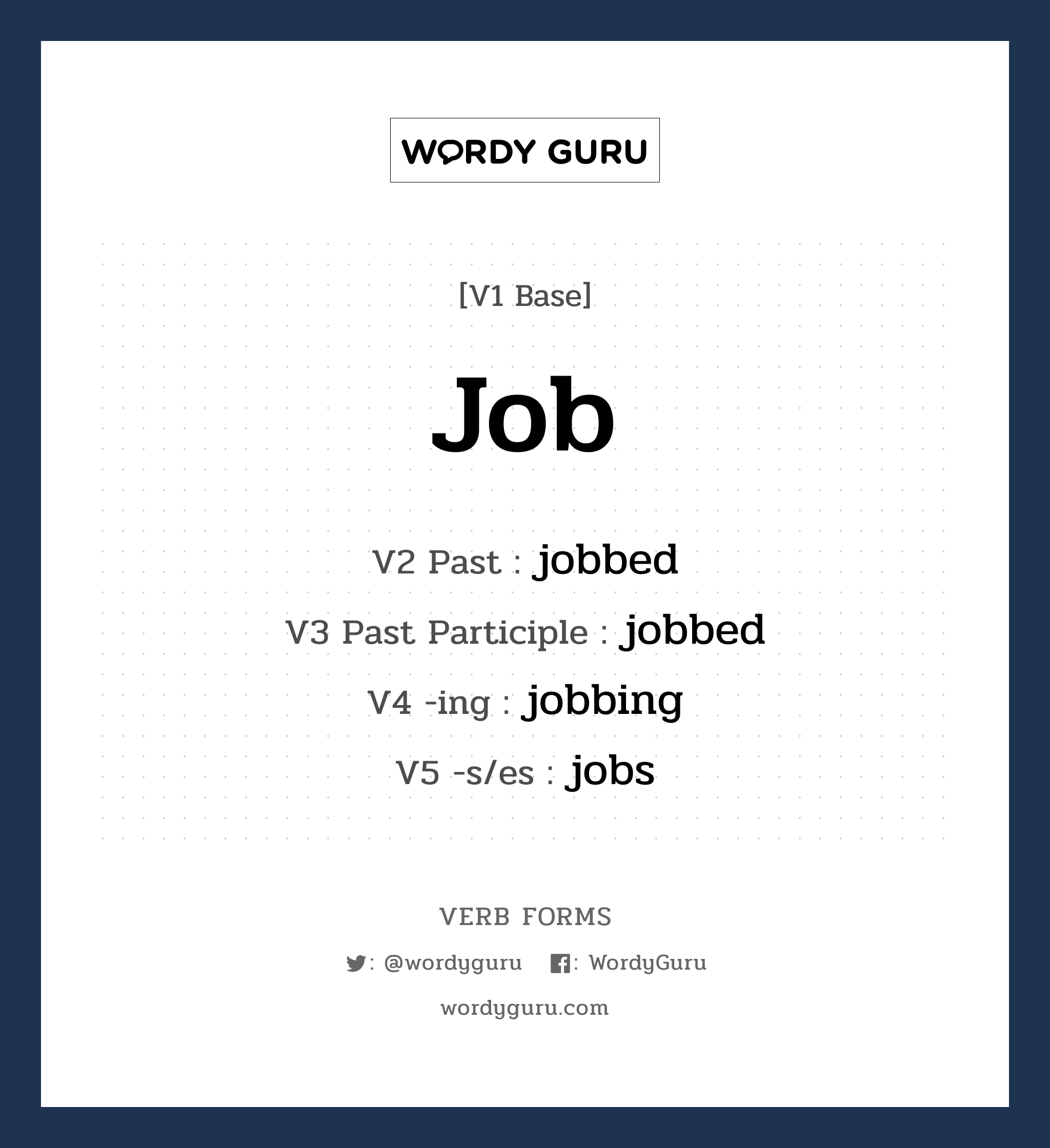 job คำกริยาคืออะไร, V1 Base job V2 Past jobbed V3 Past Participle jobbed V4 -ing jobbing V5 -s/es jobs หมวด base-form, regular