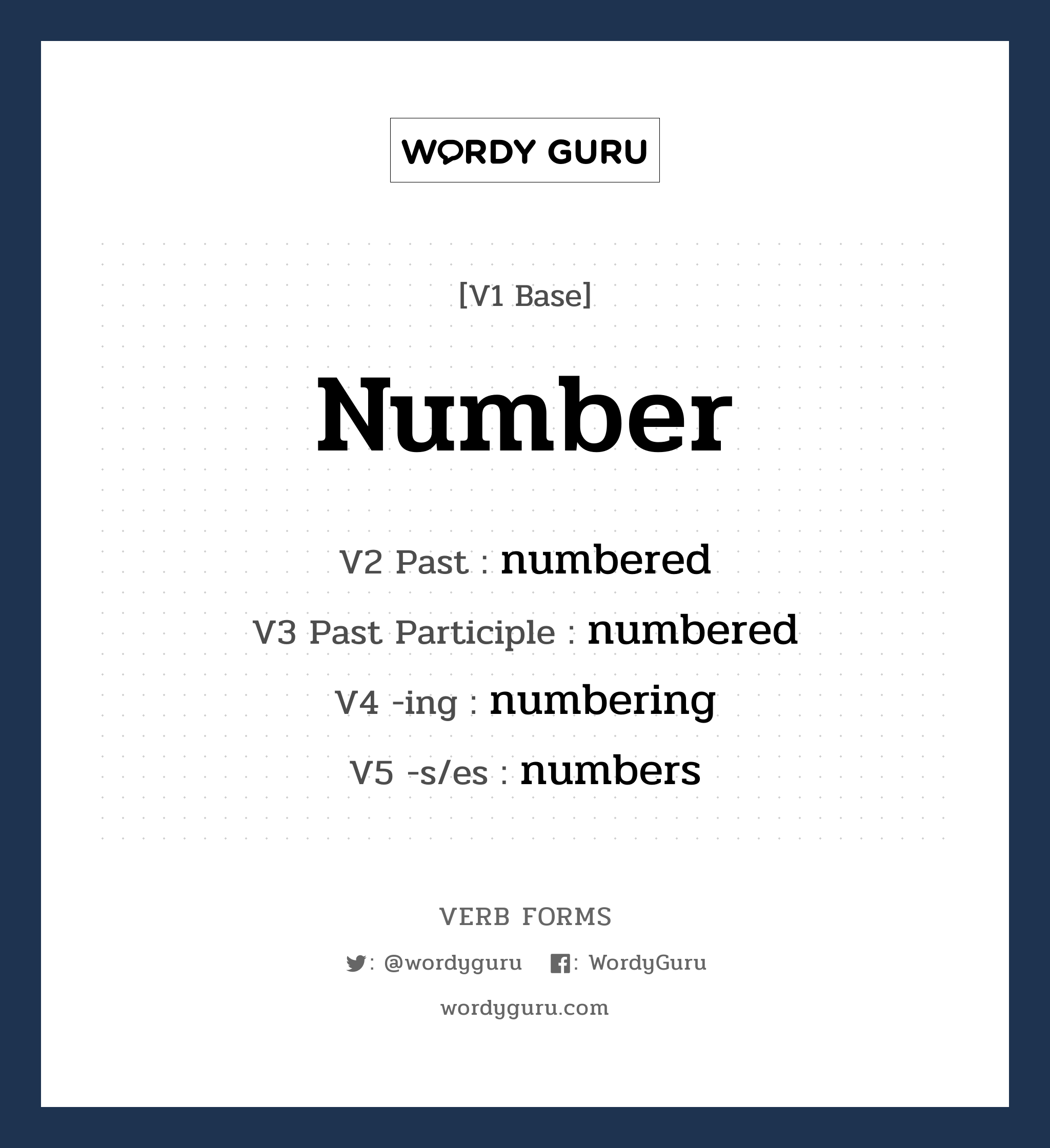 number คำกริยาคืออะไร, V1 Base number V2 Past numbered V3 Past Participle numbered V4 -ing numbering V5 -s/es numbers หมวด base-form, regular