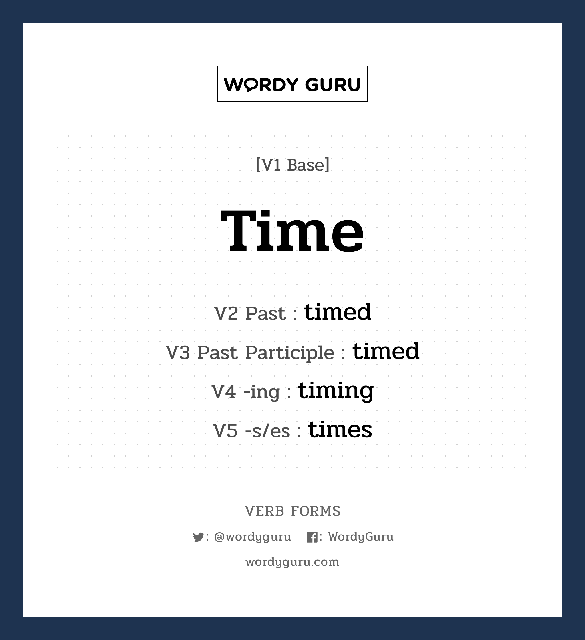 time คำกริยาคืออะไร, V1 Base time V2 Past timed V3 Past Participle timed V4 -ing timing V5 -s/es times หมวด base-form, regular