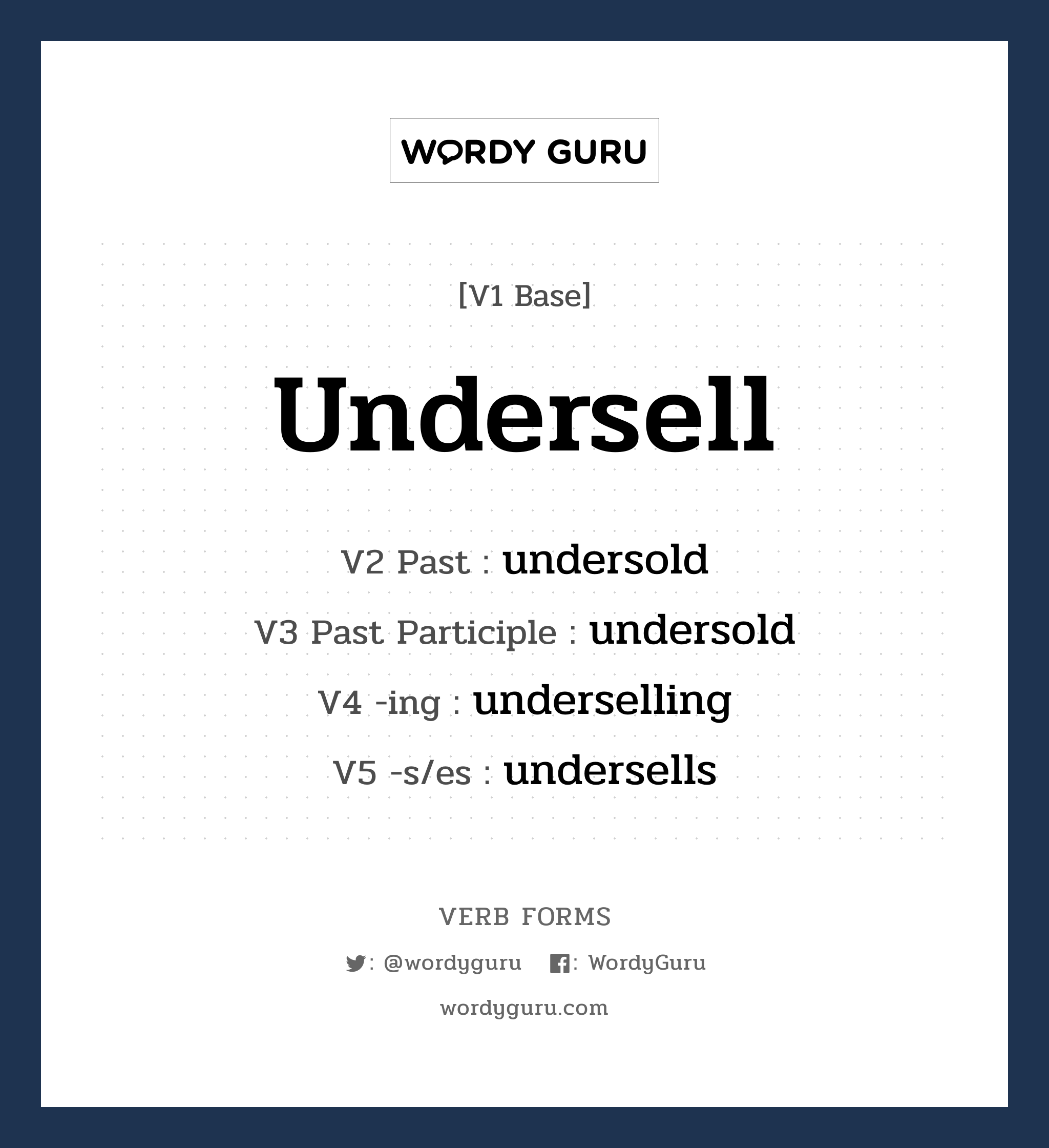 undersell คำกริยาคืออะไร, V1 Base undersell V2 Past undersold V3 Past Participle undersold V4 -ing underselling V5 -s/es undersells หมวด base-form, irregular