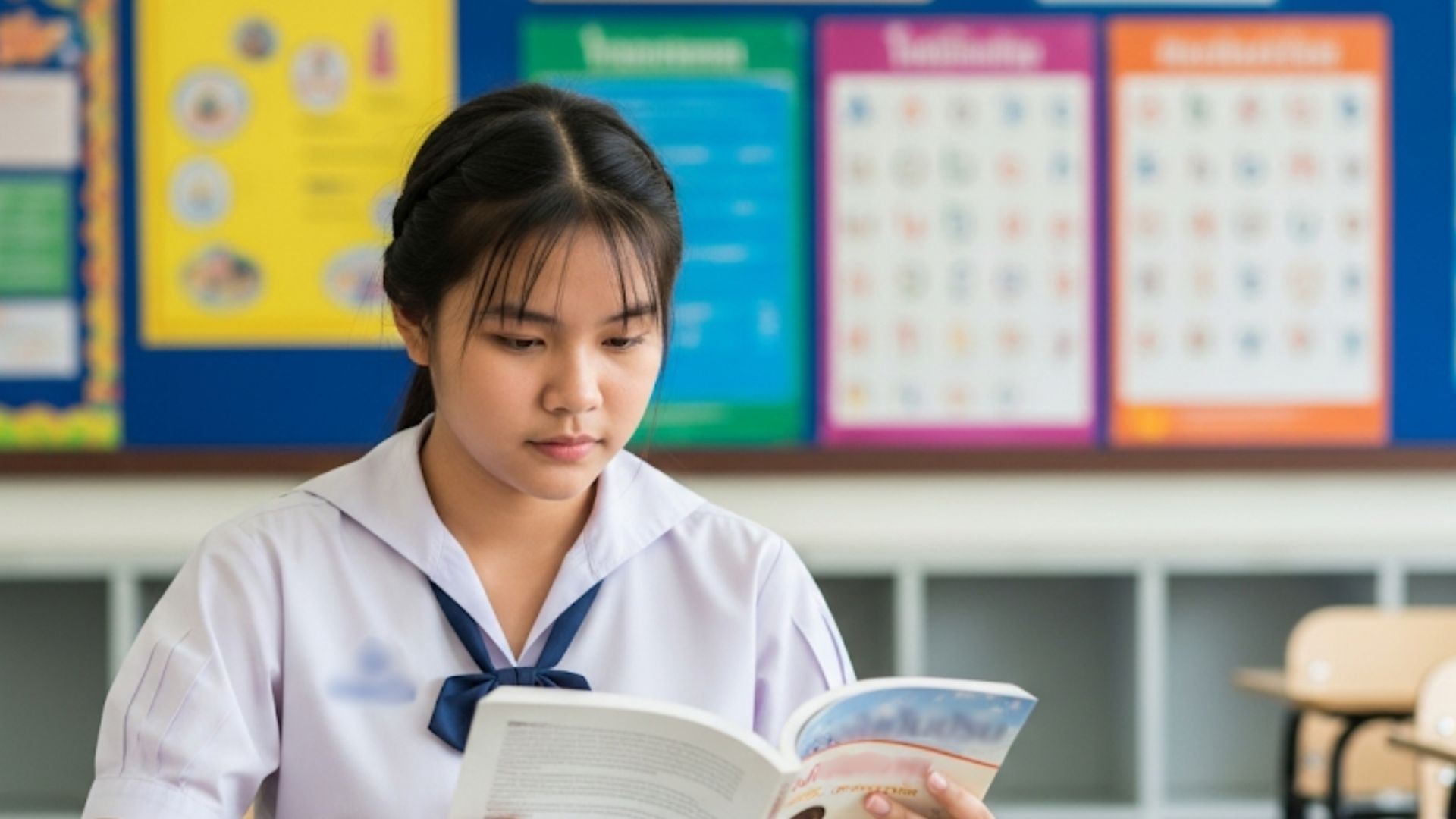 นักเรียนตั้งใจอ่านหนังสือสำนวนไทยครบถ้วนทุกหมวด ก-ฮ