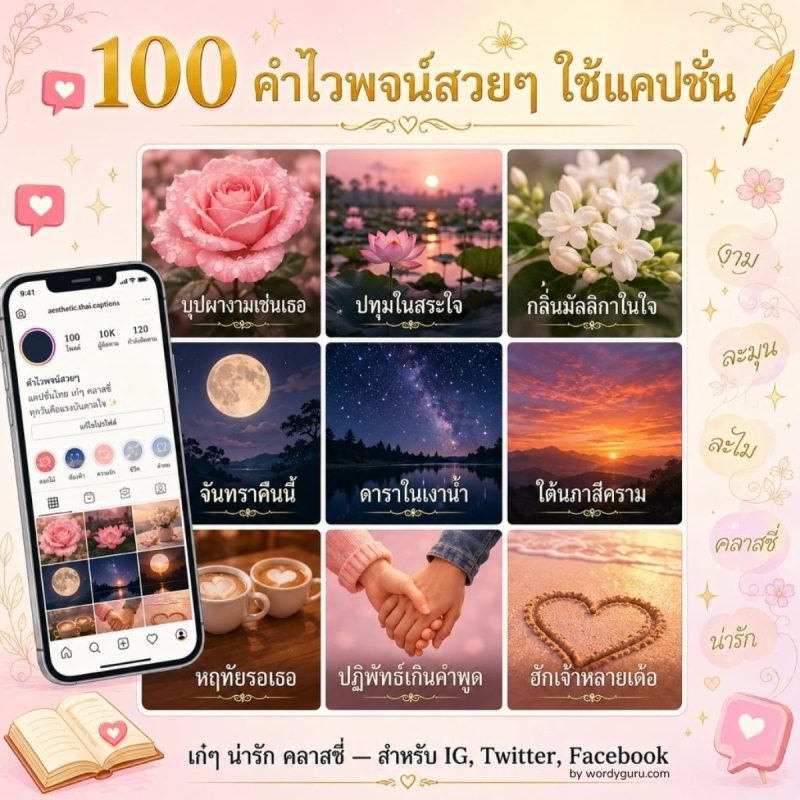 ตัวอย่างคำไวพจน์สวยๆ ใช้แต่งแคปชั่น IG พร้อมการออกแบบ aesthetic คลาสสิก เก๋ๆ น่ารัก