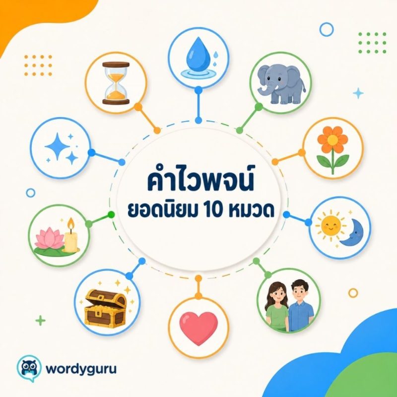 แผนผังคำไวพจน์ยอดนิยม 10 หมวด ทั้งธรรมชาติ สัตว์ ดอกไม้ และอารมณ์ ช่วยจำคำพ้องที่ออกข้อสอบบ่อย