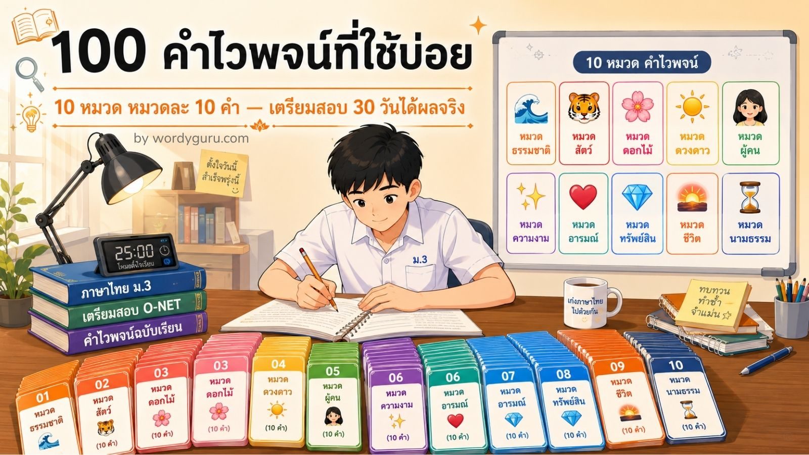 100 คำไวพจน์ที่ใช้บ่อยที่สุด — จัด 10 หมวดเรียงตามความถี่