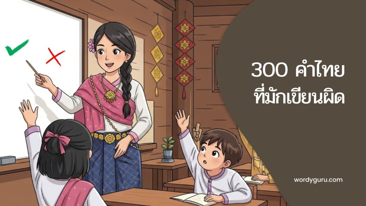 คุณครูยืนสอนนักเรียน เรื่องคำในภาษาไทยที่เขียนผิด ที่เจอบ่อยๆ นักเรียนตั้งใจเรียนในวิชาภาษาไทย