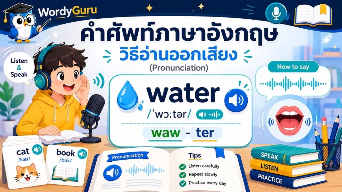 ภาพปกวิธีอ่านออกเสียงคำศัพท์ภาษาอังกฤษ พร้อมคำอ่าน สไตล์ดิกชันนารี สไตล์ WordyGuru