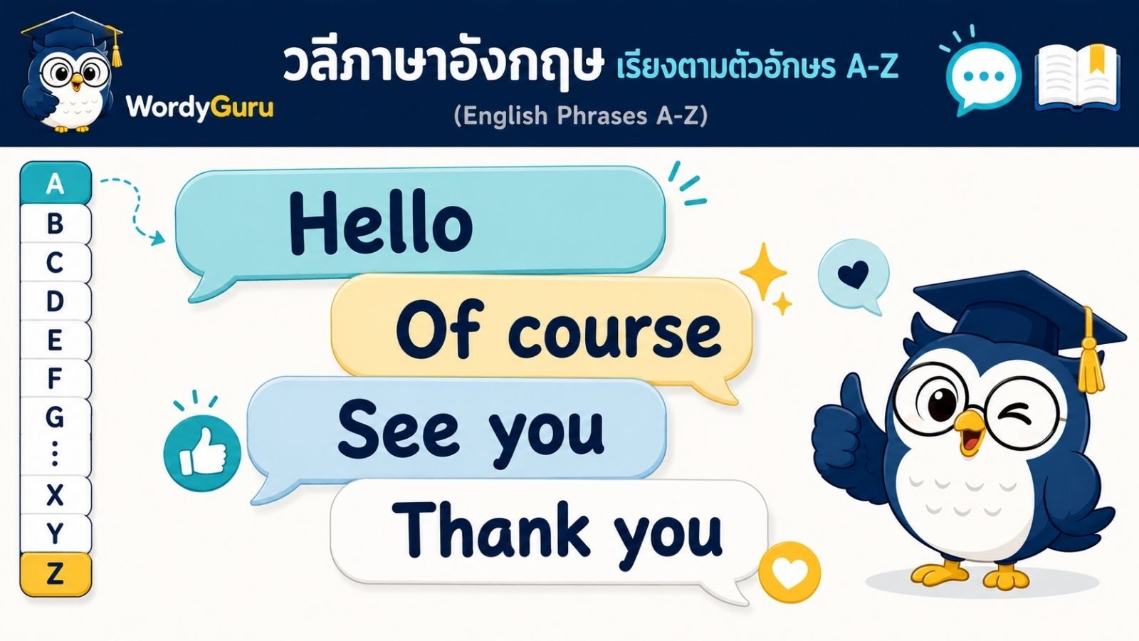 วลีและประโยคภาษาอังกฤษ เรียงตามตัวอักษร A-Z พร้อมคำแปลไทย