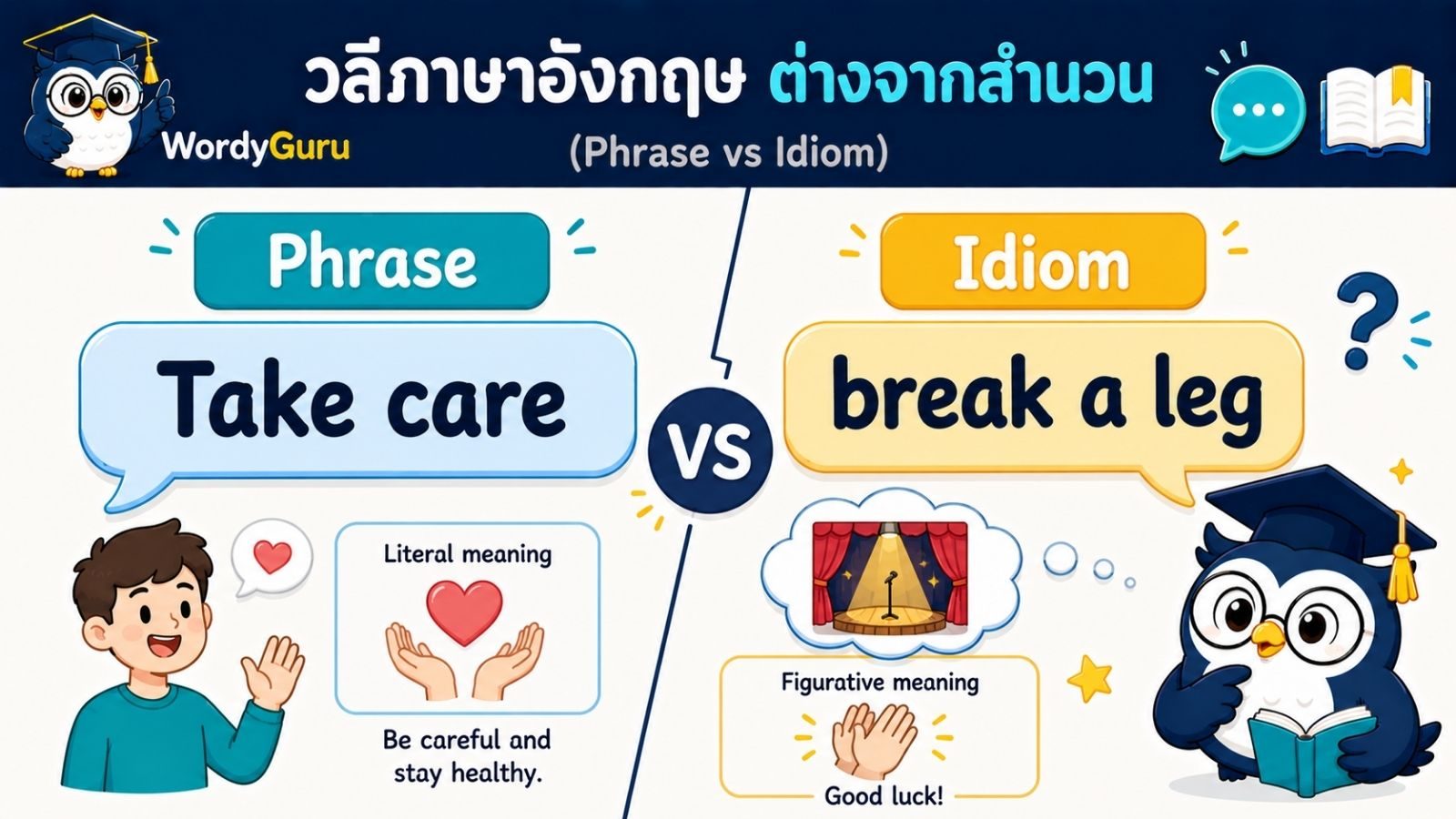 วลีทั่วไป กับ สำนวน (Idiom) ภาษาอังกฤษ ต่างกันอย่างไร