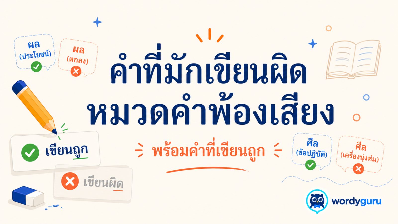 คำที่มักเขียนผิดหมวดคำพ้องเสียง พร้อมคำที่เขียนถูก