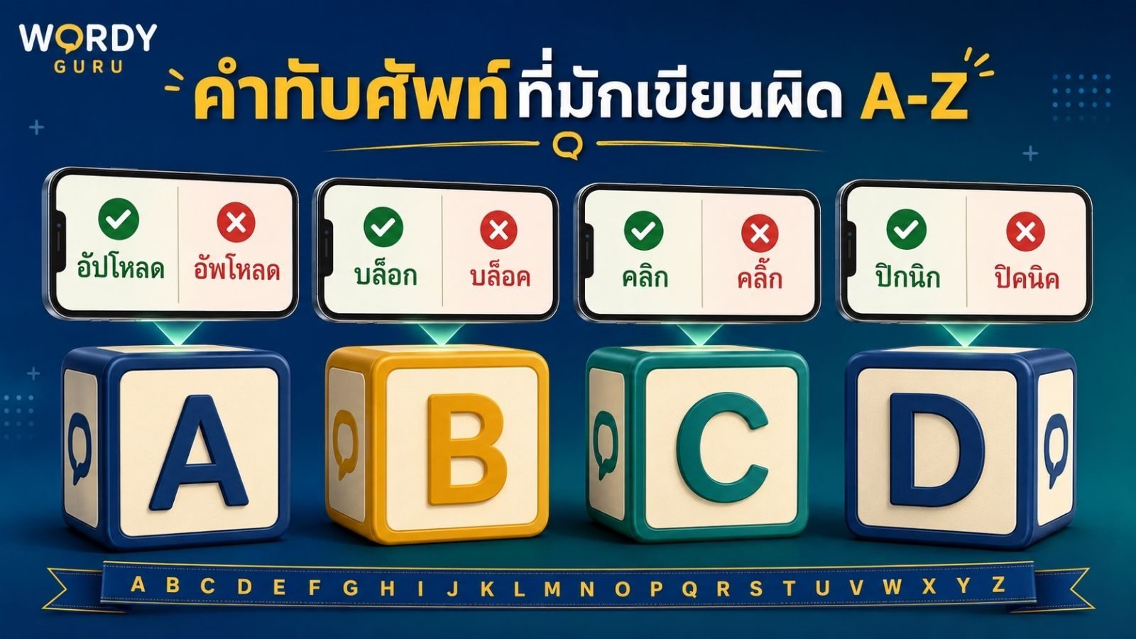 รวมคำทับศัพท์ภาษาอังกฤษที่มักเขียนผิด เรียงตามอักษร A-Z