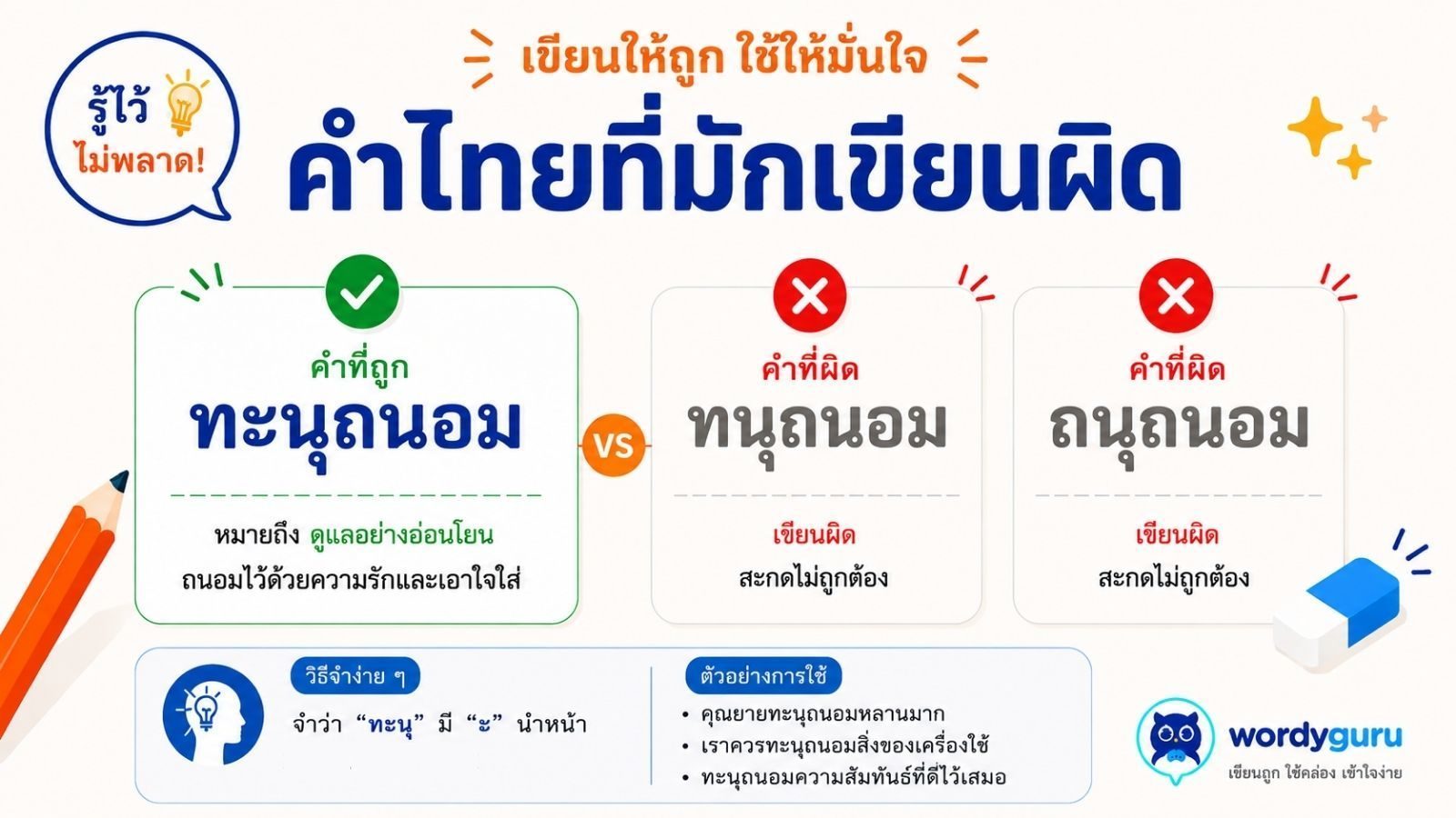 ทะนุถนอม ทนุถนอม หรือ ถนุถนอม เขียนแบบไหนถูก?