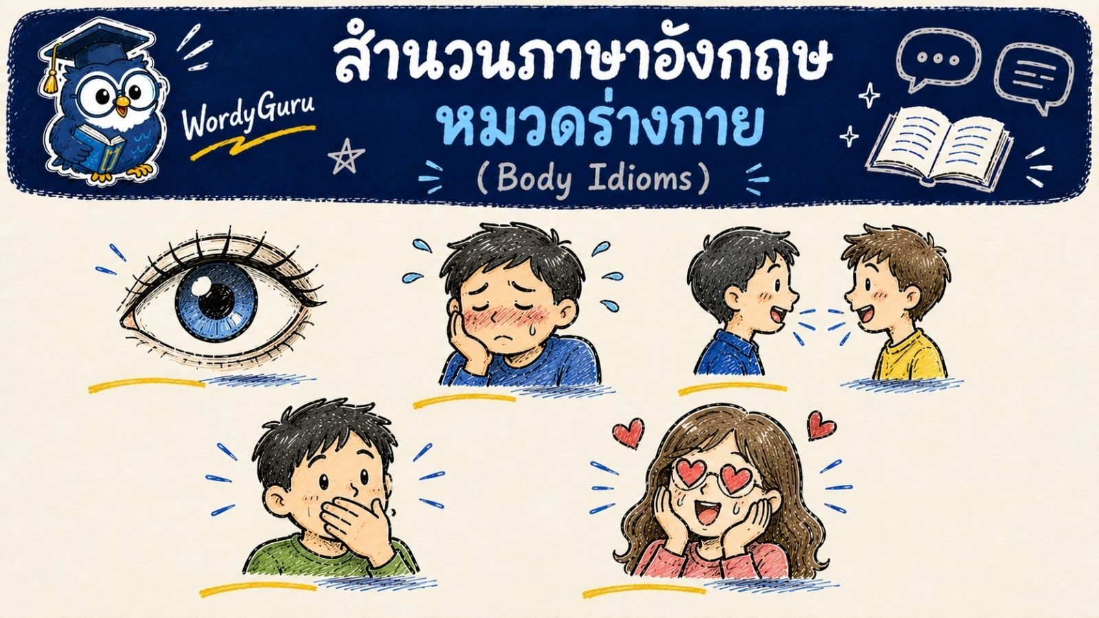 สำนวนภาษาอังกฤษเกี่ยวกับร่างกาย พร้อมคำแปลไทย