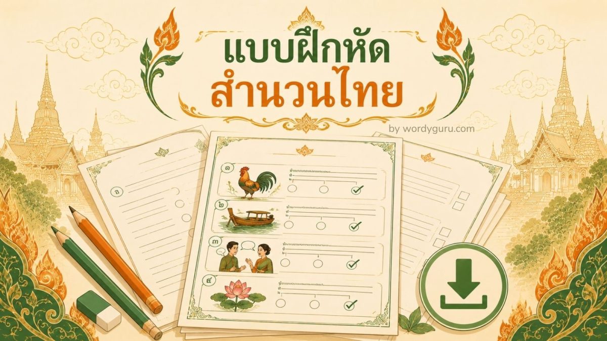 แบบฝึกหัดสำนวนไทย ดาวน์โหลดฟรี 5 ระดับ พร้อมเฉลย รวม 115 ข้อ PDF และ DOCX
