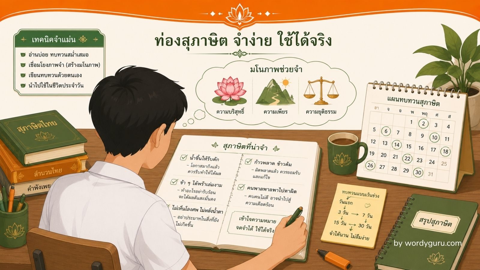 วิธีจำสุภาษิต · 7 เทคนิคจำเร็ว ลืมยาก พร้อมแผนฝึก 30 วัน