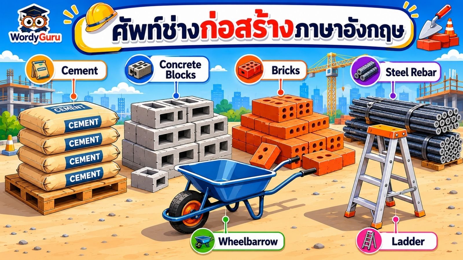 ช่างก่อสร้างภาษาอังกฤษ (Construction) พร้อมคำอ่านและคำแปล
