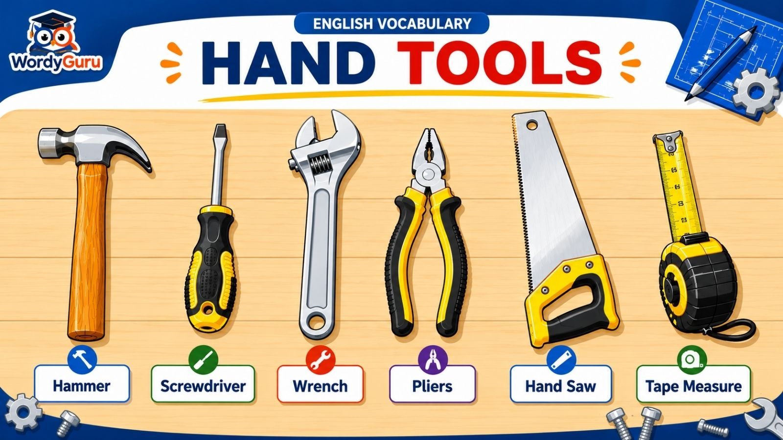 เครื่องมือช่างภาษาอังกฤษ (Hand Tools) พร้อมคำอ่านและคำแปล