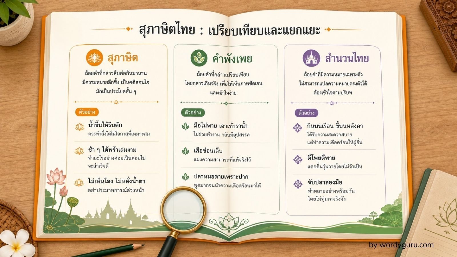 สุภาษิต คำพังเพย สำนวนไทย ต่างกันยังไง - คู่มือแยกแยะพร้อม 30 ตัวอย่าง