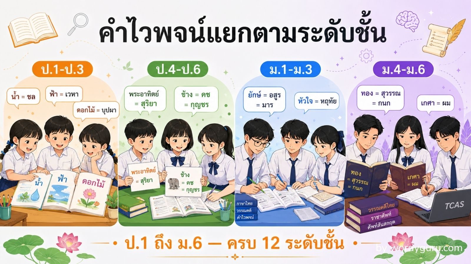 คำไวพจน์แยกตามระดับชั้น ป.1 ถึง ม.6