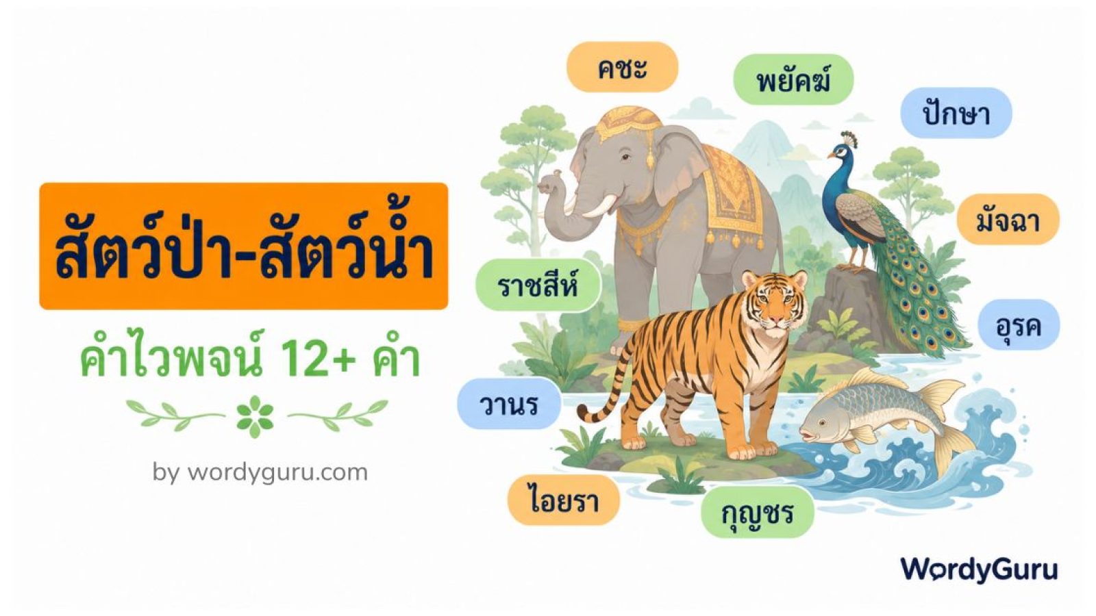 คำไวพจน์หมวด สัตว์ป่า-สัตว์น้ำ ครบทุกคำ พร้อมความหมาย