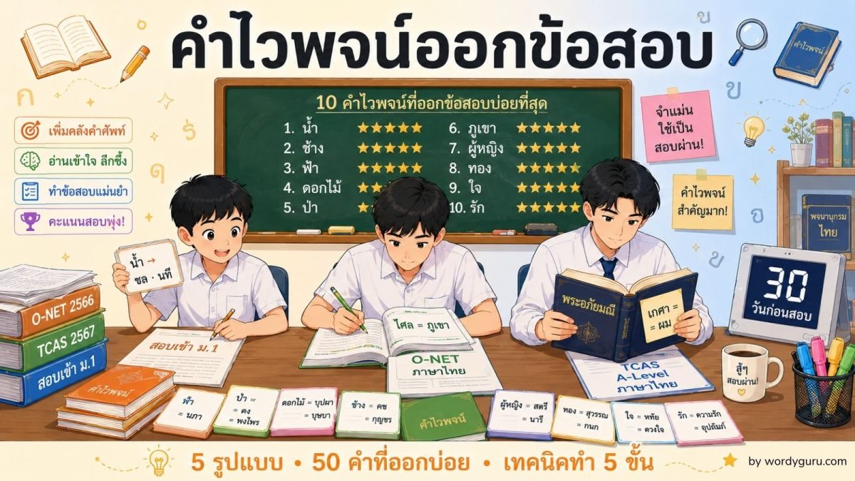 นักเรียน 3 ระดับ ป.6 ม.3 ม.6 กำลังเตรียมสอบคำไวพจน์พร้อมข้อสอบจริง O-NET TCAS สอบเข้า ม.1